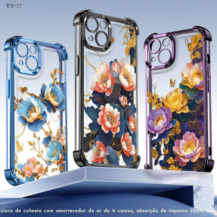 Capa Anti Impacto Transparente Luxo Para iPhone 17 17E 16 16E 15 14 13 12 11 XR 7 8 SE Pro Max Plus Capas 0971FS