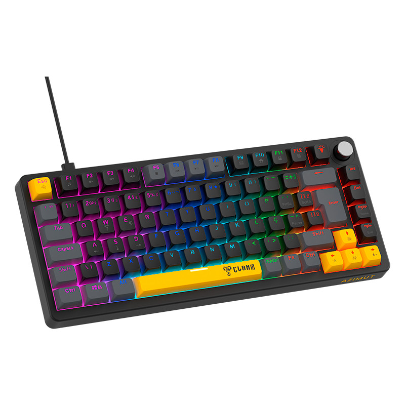 Teclado Gamer Mecanico 75% Clanm Azimut Nova RGB Hot Swap Switch Red ABNT2 Knob 84 Teclas Preto
