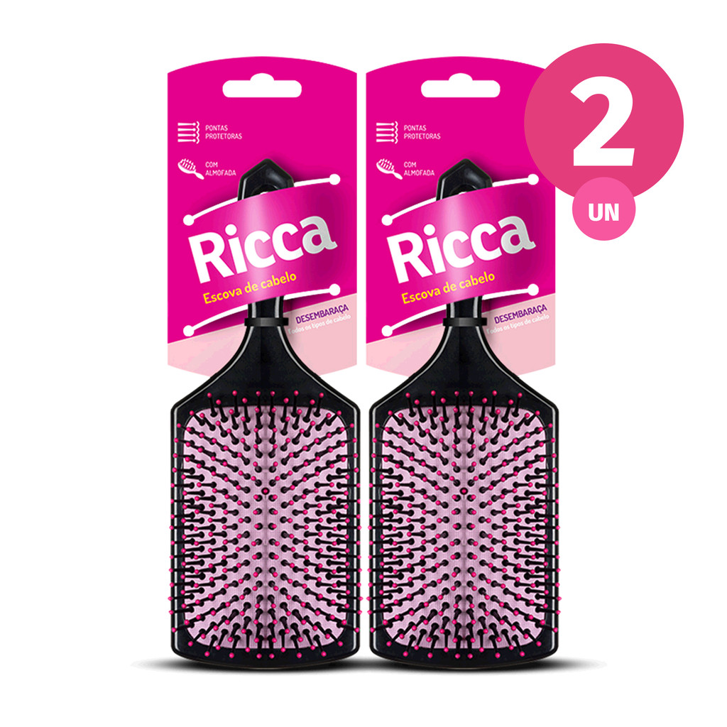 Kit 2x Escova de Cabelo Raquete Almofadada Profissional Ricca
