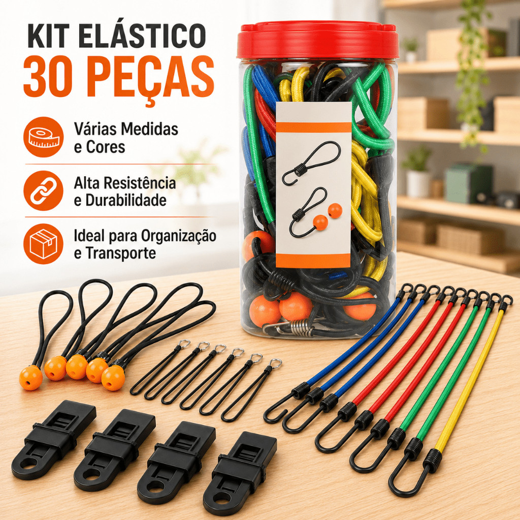 30pcs Elástico Corda Amarração Extensor para Carga com Gancho – Ideal para Lonas, Caminhões, Piscinas e Bagagens Vendido