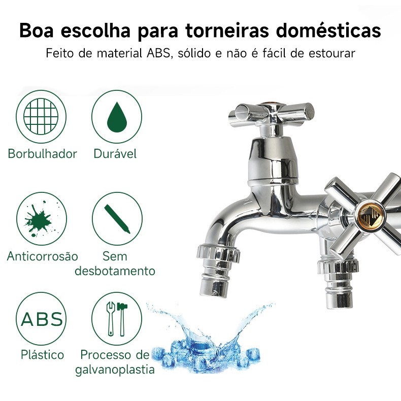 Torneira do tanque de água da máquina de lavar 2 tomadas Abs cromado 1/4 volta Vendido(s) - Variação: