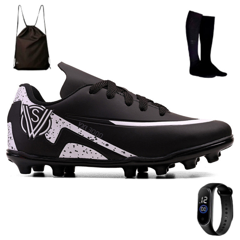 Kit Completo de Futebol para Meninos com Chuteira Trava + Meião, Mochila e Relógio