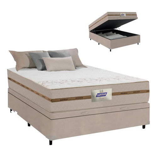 Cama Box Baú Casal Colchão Gazin Molas Flora Bege 138x188x61cm