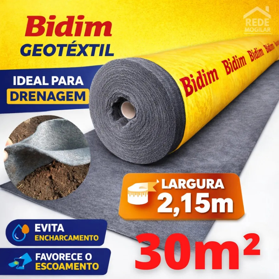 Manta Geotêxtil Bidim 30m2 Para Drenagem Filtragem Separação De Solo E Brita
