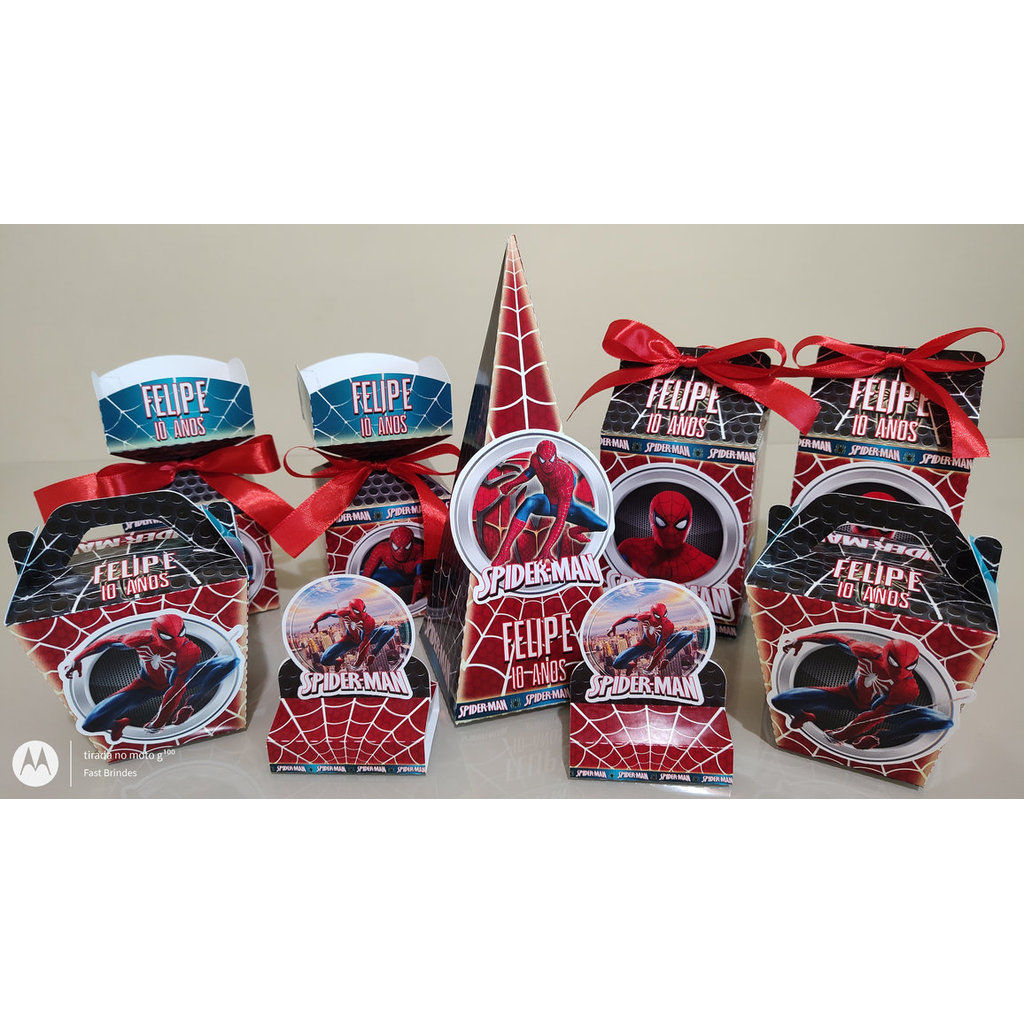 Kit Lembrancinhas - Papelaria Personalizada - 15/50 itens - Caxinhas Pronta para Uso - Homem Aranha - Envio Rápido