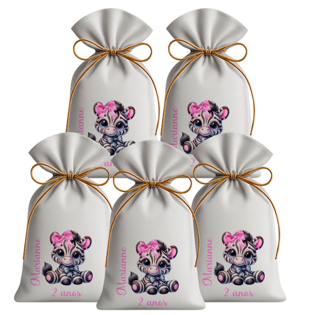 Kit 15 Saquinhos Sacolinhas Lembrancinha Festa Aniversário Tecido Personalizado Zebrinha Cute 3D