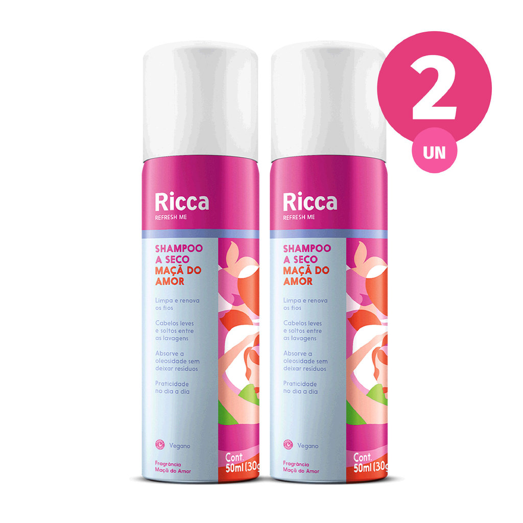 Kit 2x Shampoo a Seco para Cabelos Ricca Maçã do Amor 50ml