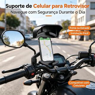uporte Celular Moto Bike Scooter Com Aba Viseira Sol Proteção Solar Impermeável Guidão Rotação 360°