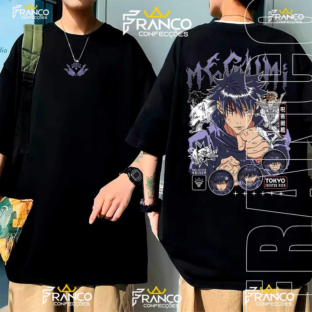 Camiseta Oversized Anime Megumi Lançamento Jujutsu Kaisen 10 Sombras Unissex 100% Algodão Premium