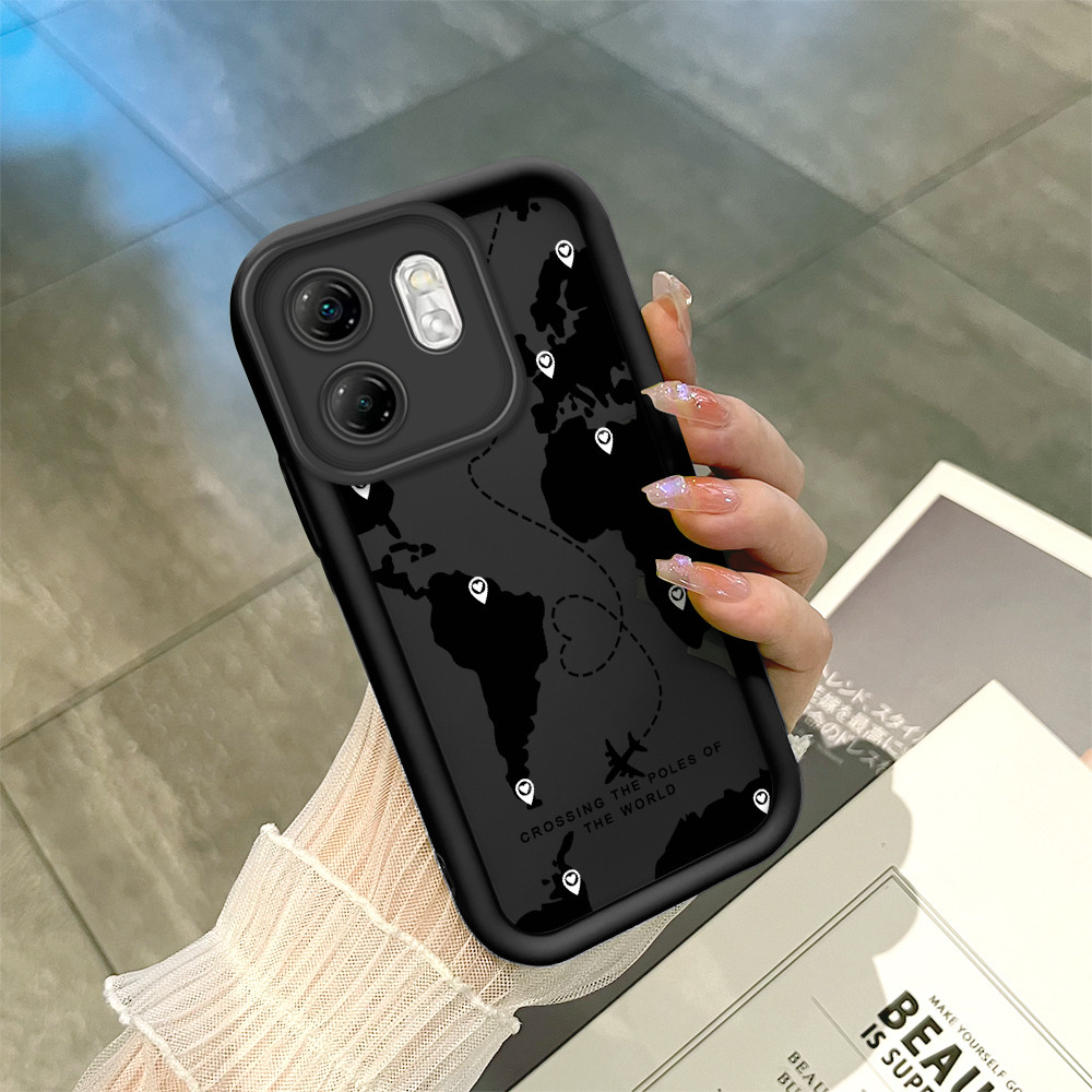 Capinha Estampa Mapa Mundi Simples Para Infinix Smart 9 Hot 50i Capa Macia Silicone Preta Caso BTY 7451