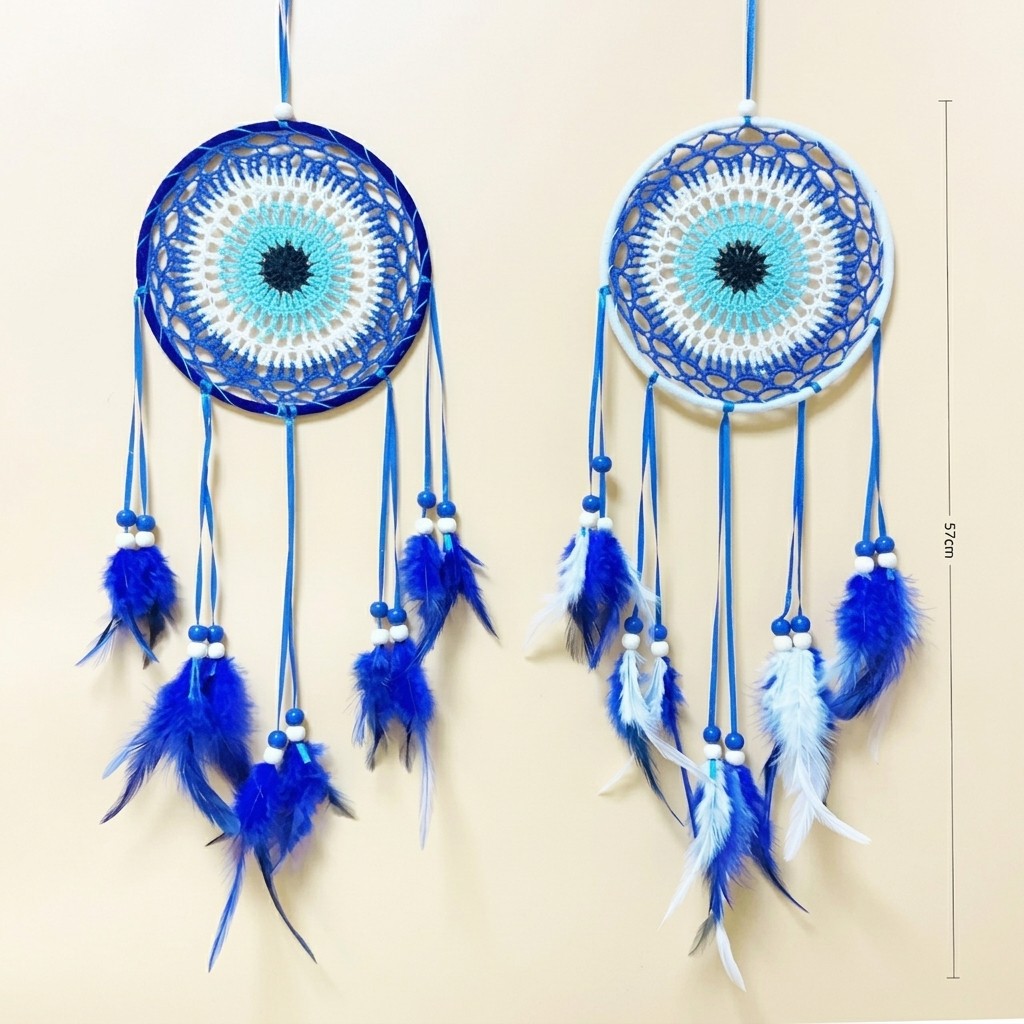 Filtro Dos Sonhos Olho Grego Boho Artesanal Decoração De Parede Quarto Com Penas 57cm