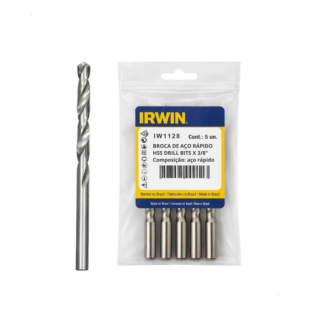 Kit 5 Broca Aço Rápido HSS Furadeira Serralheria 3/8 Polegada Perfuração Alumínio Metal Serralheria