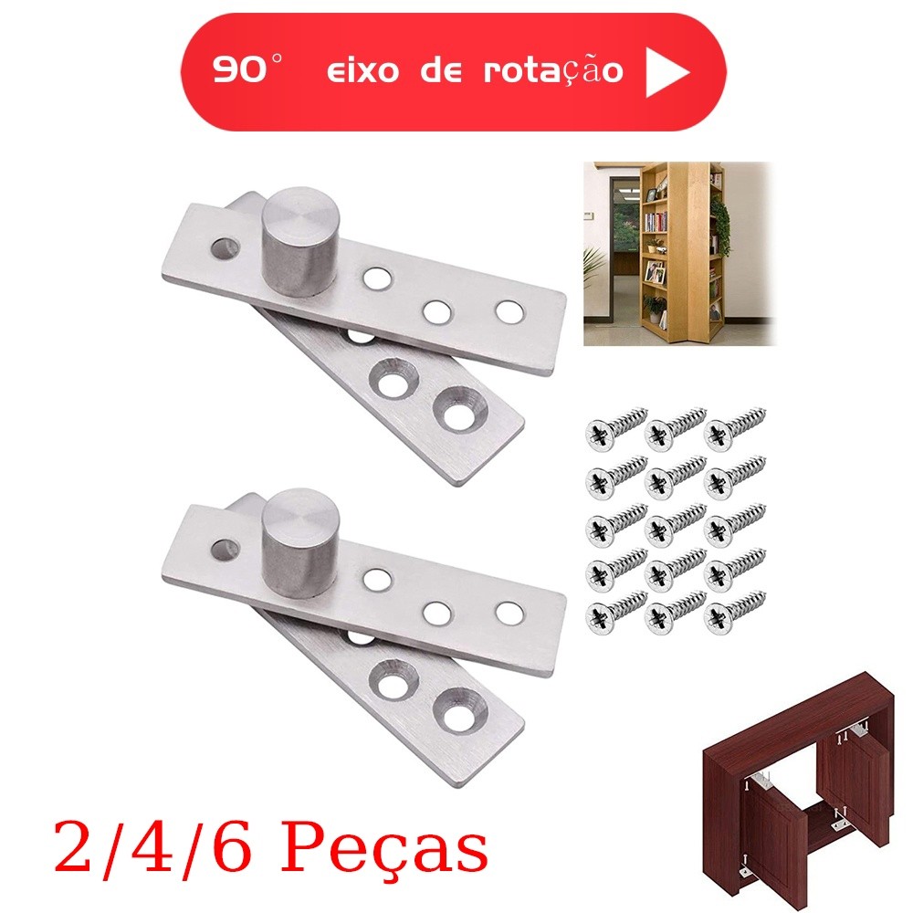 2/4/6 Peças 90°Dobradiças de porta, dobradiças giratórias ocultas com parafusos de fixação, dobradiças ocultas