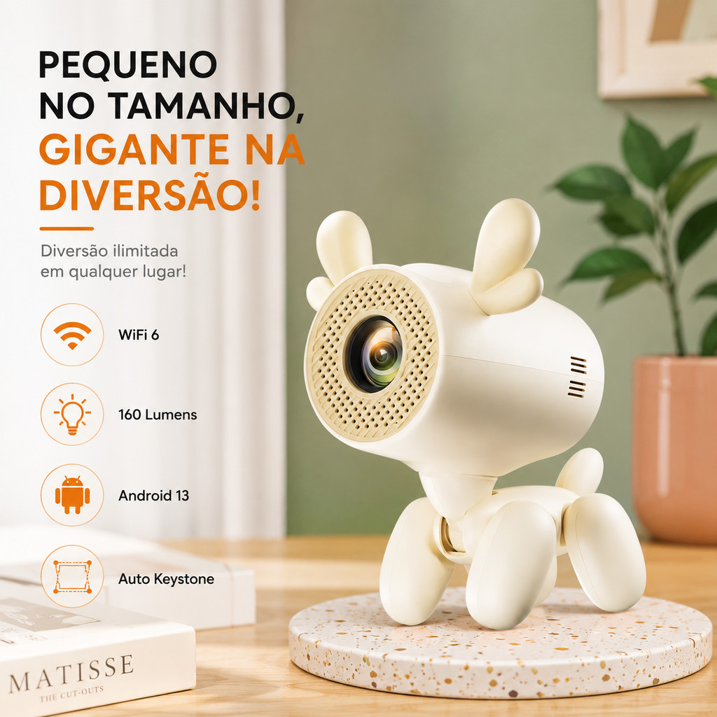 Projetor Portátil JY320LI WiFi 6 Android 13 Bluetooth Tela 150” Cinema Em Casa 16GB LED