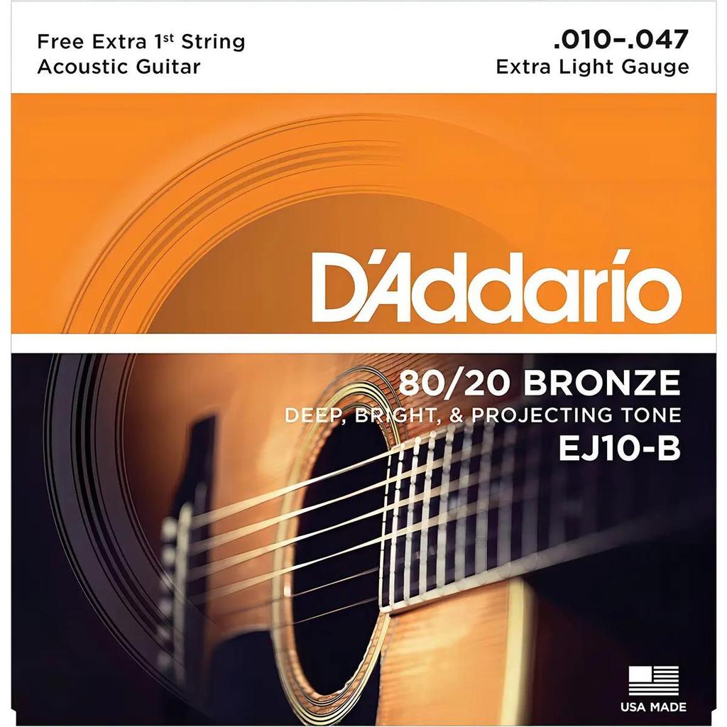 Encordoamento 010 Violão Daddario 80-20 Ej10 B Aço -1a Corda Extra