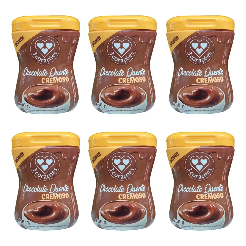 Chocolate Quente Cremoso 3 Corações Kit 6 Unidades De 180g
