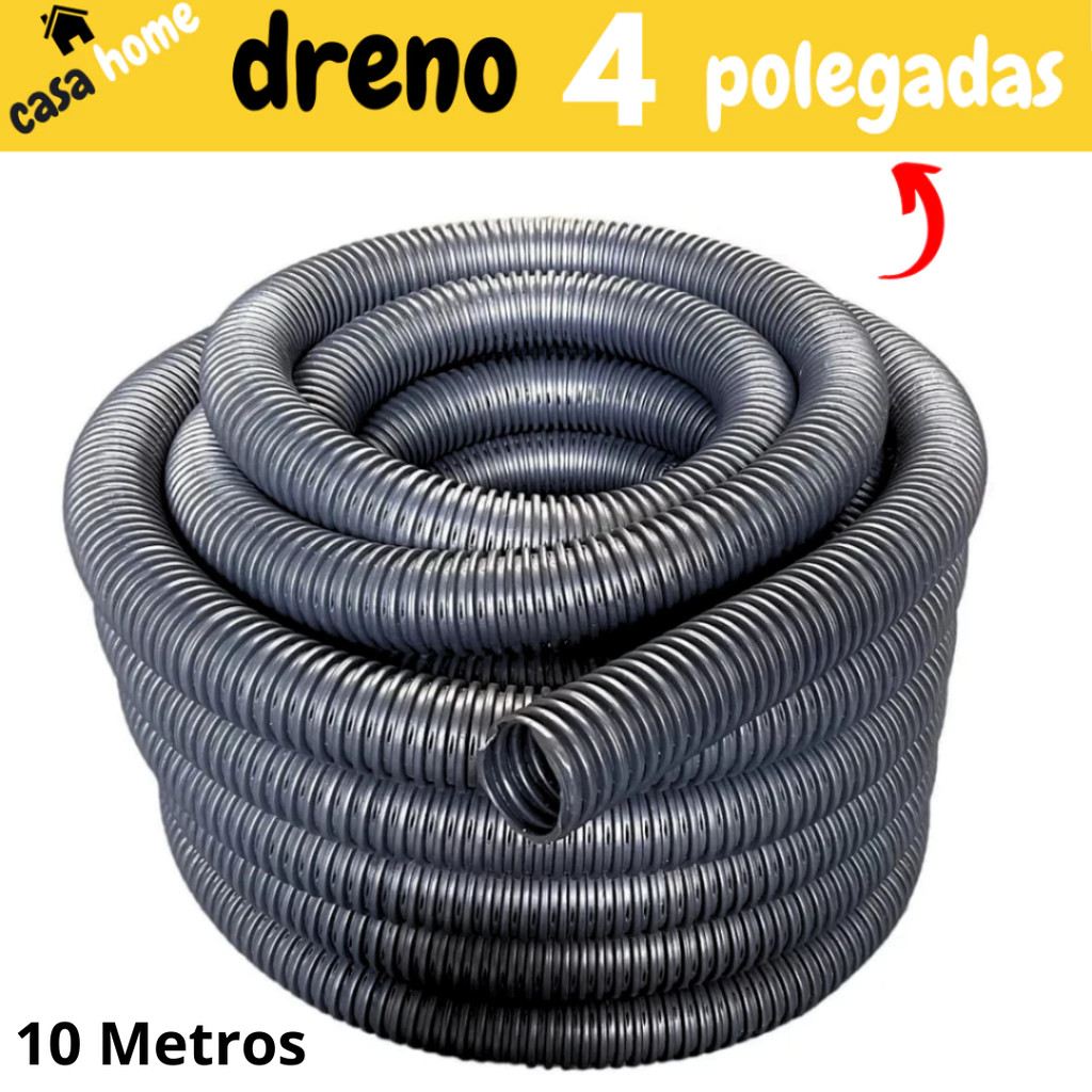 Tubo Duto PEAD Corrugado Dreno Perfurado 4 pol (100mm) Rolo 10M para Drenagem e Construção