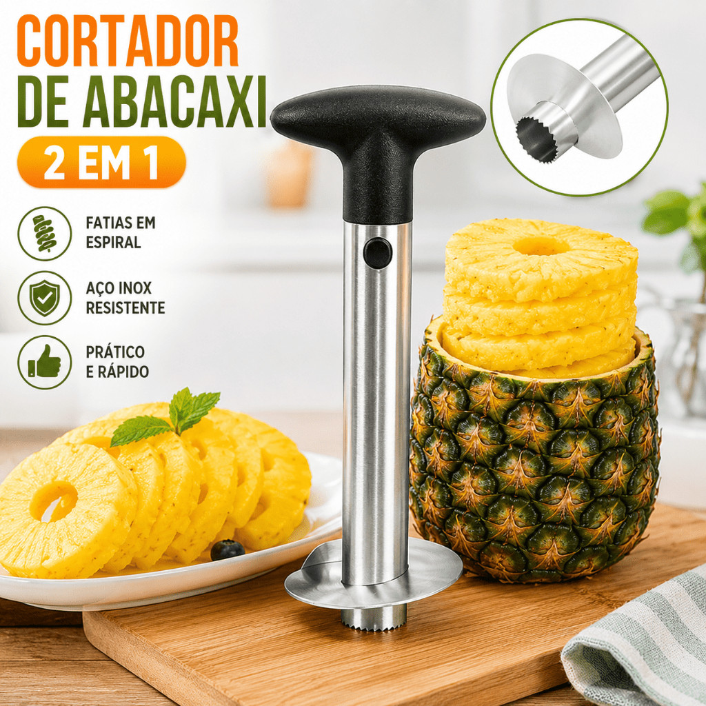Cortador de Abacaxi em Aço Inox 2 em 1 Fatia em Espiral para Sobremesas, Drinks, Decoração e Uso Profissional Avaliação 