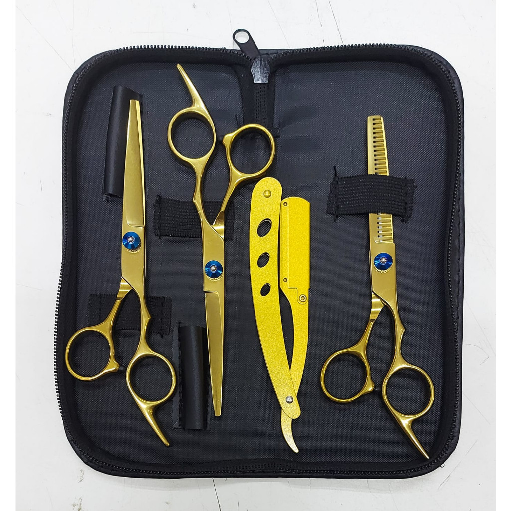 Kit 3 Tesoura de barbear profissional Tesoura de rosqueamento adequada para cabeleireiro/barbeiro 4.92 Ouro