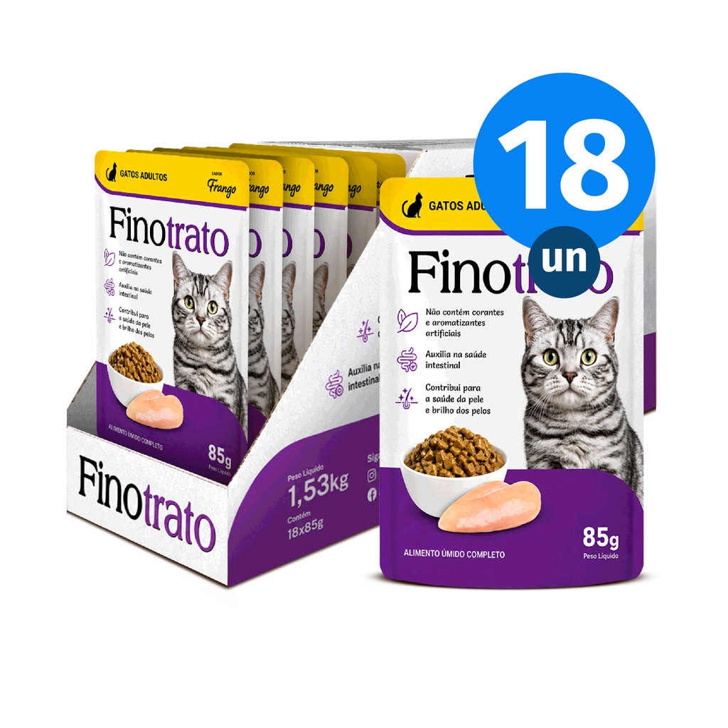 Kit CAIXA FECHADA 18x Sachê Finotrato Gatos Adultos Sabor Frango 85g