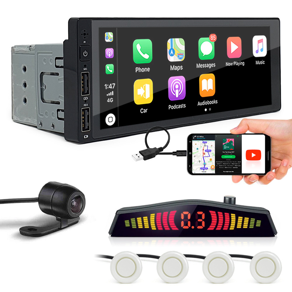 Kit Multimídia 1 Din + Câmera Ré + Sensor Ré Pérola Fielder 2003 2004 2005 2006 2007 2008 Espelhamento Carplay