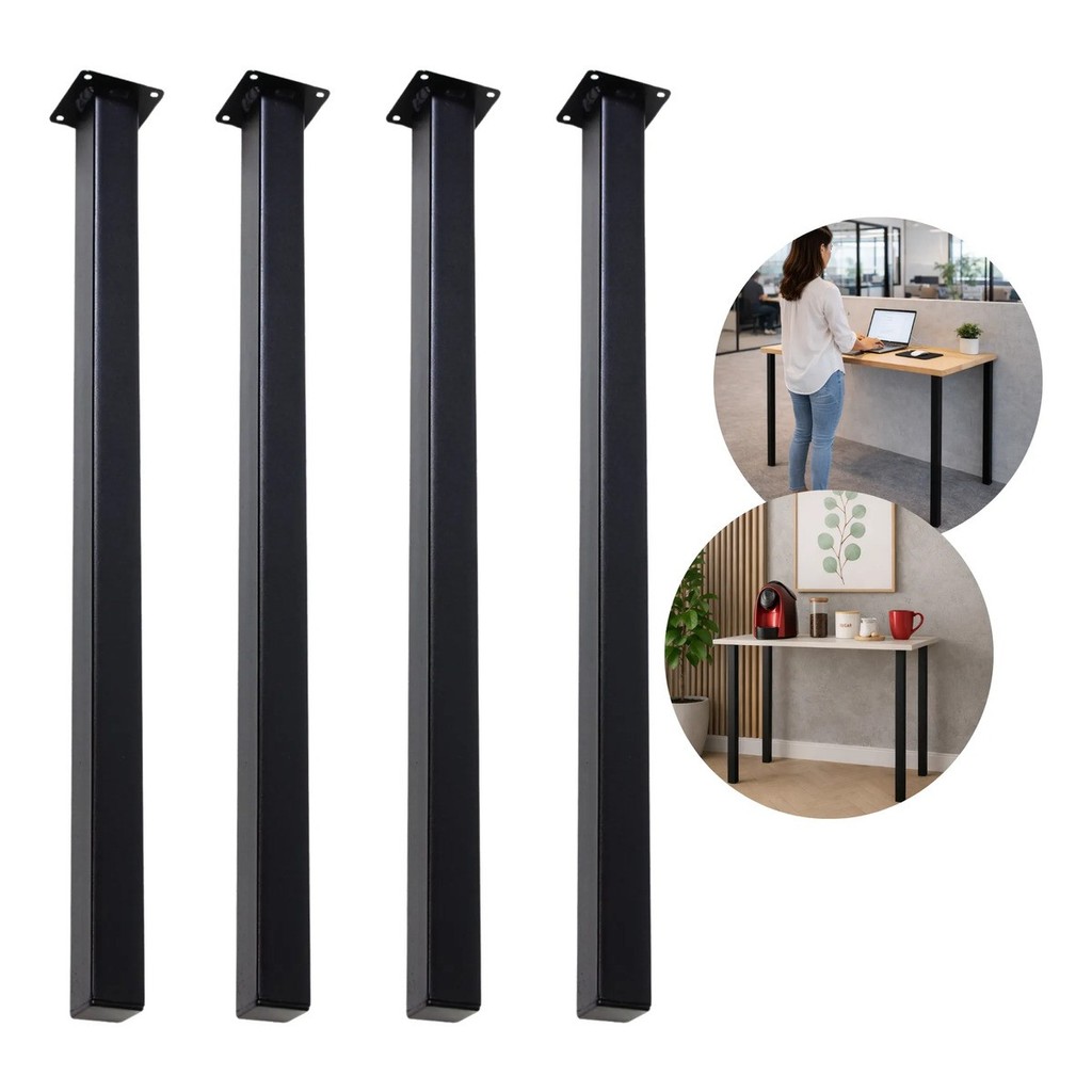 4 Pés De Mesa 75cm Cannes Slim Móveis Preto Aço Quadrado Aparador Mesa Bancada Industrial Escritório Decoração