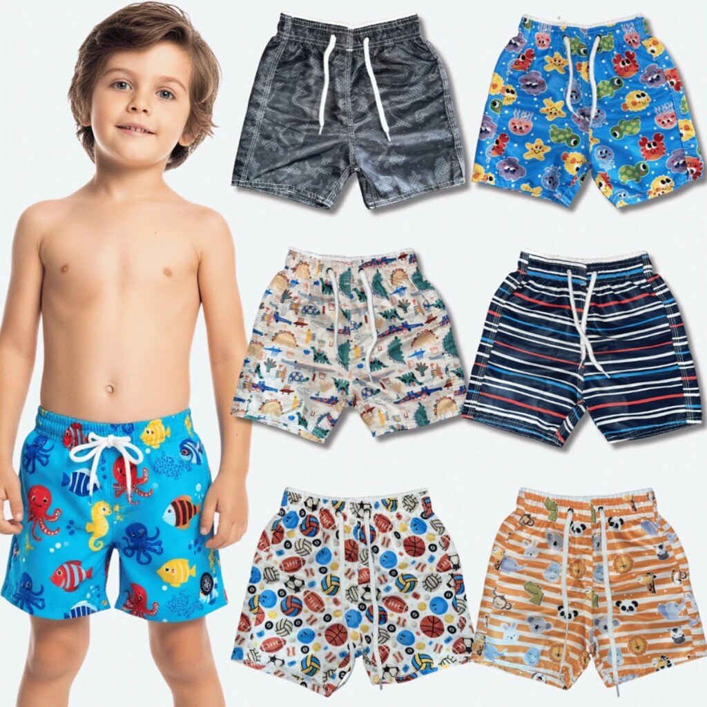 kit 2 Shorts Infantis Tecido Tactel Elástico Premium Casual Básico Confortável, Vitta Moda