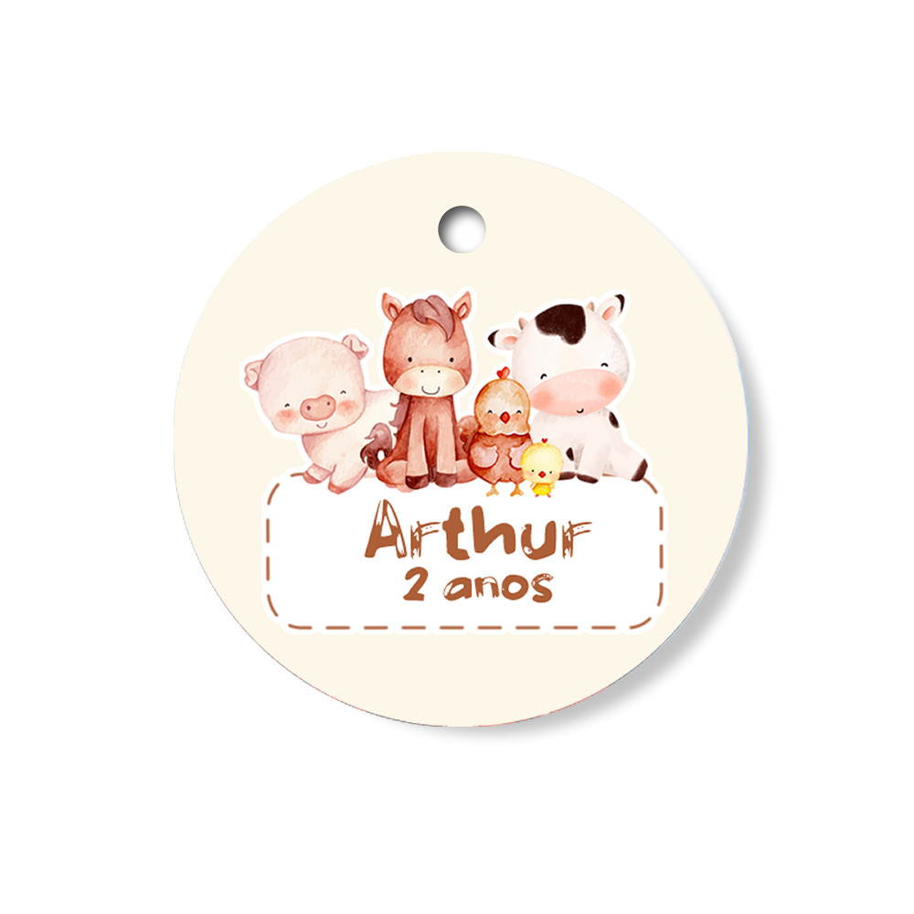 KIT 22 Tag Redonda Personalizada para Lembrancinha Fazendinha