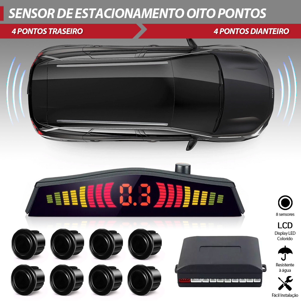 Sensor Dianteiro Traseiro Preto Azera 2007 2008 2009 2010 2011 2012 2013 Estacionamento 8 Pontos Display Sonoro