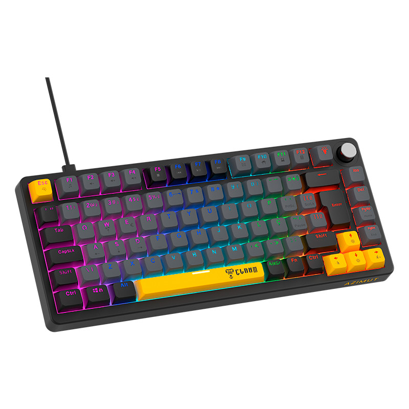 Teclado Gamer Mecanico 75% Clanm Azimut Echo RGB Hot Swap Switch Red ABNT2 Knob USB 84 Teclas Preto