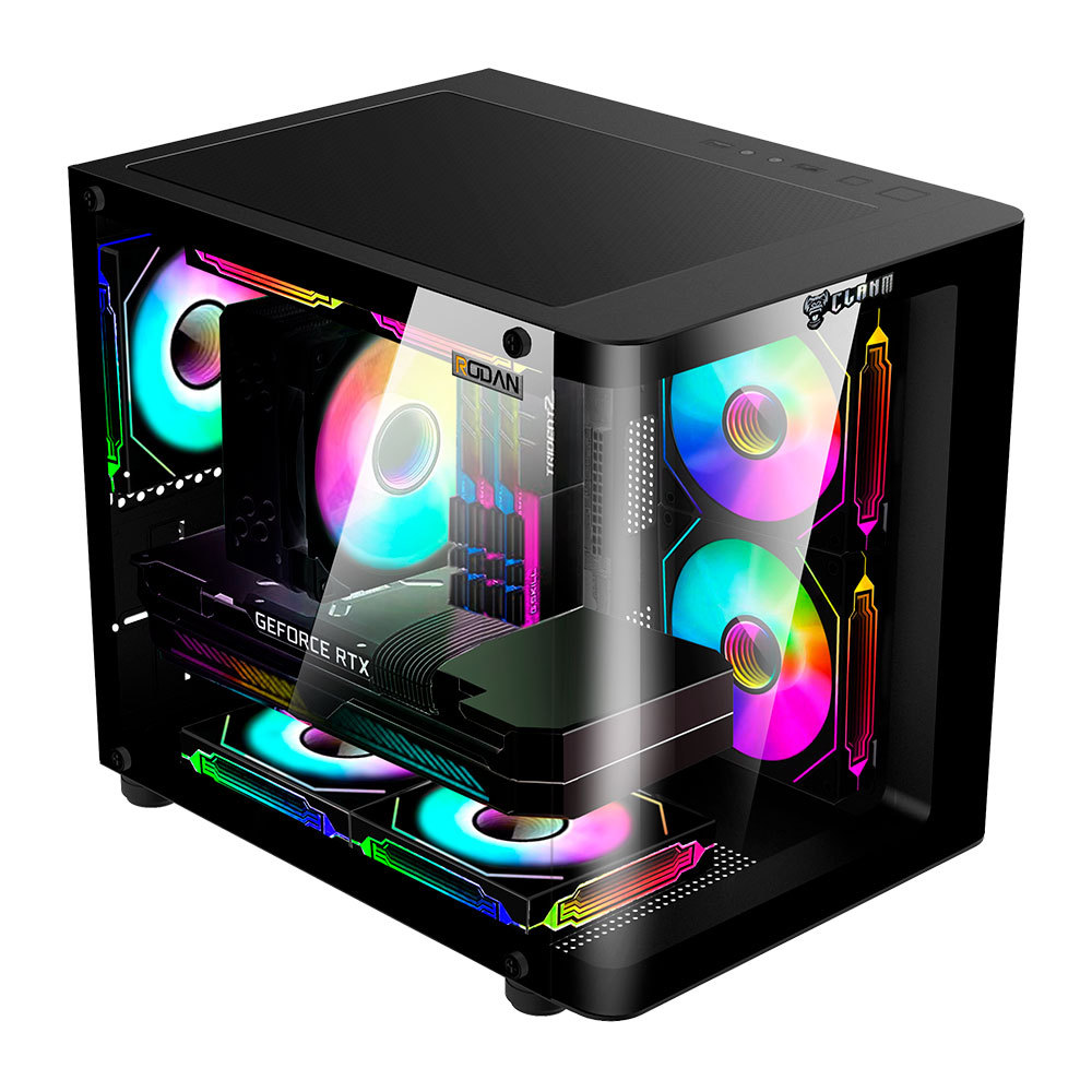 Gabinete Gamer Clanm Rodan Preto Vidro Temperado Aco SPCC Mid Tower Compacto Suporta ATX Micro-ATX