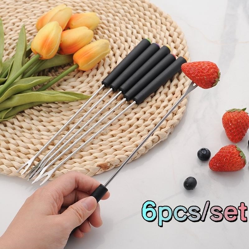 6pcs Garfo De Churrasco De Aço Inoxidável Com Alça De Plástico Vendido(s) - Variação: