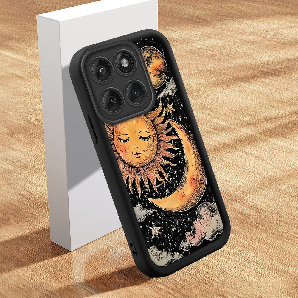Capinha Sol e Lua Para Motorola Moto Edge 60 Fusion 60 5G Capa Preta Macia Silicone Proteção Estampada Case BTY 6518