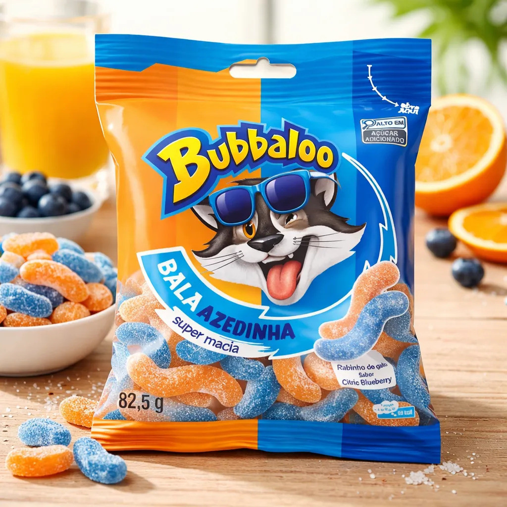Bala Azedinha Blueberry 82,5g Sabor Cítrico Premium Macia