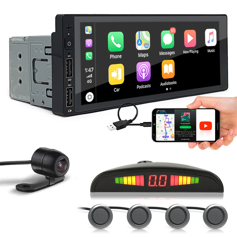 Kit Multimídia 1 Din + Câmera Ré + Sensor Ré Grafite Corolla 2013 2014 2015 2016 2017 Espelhamento Carplay Car Play