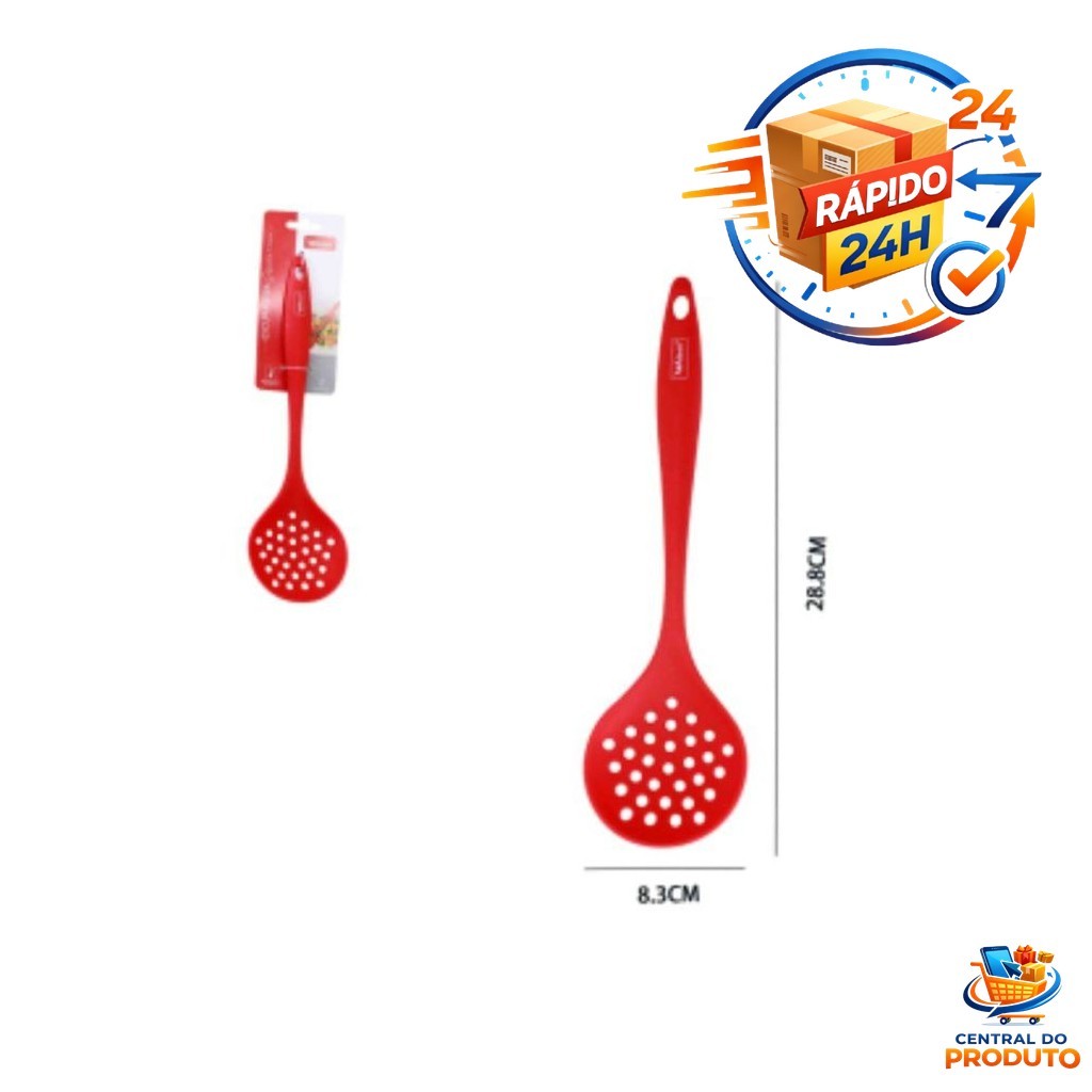 Escumadeira de Silicone Vermelha 33cm Utensílio Antiaderente Alta Temperatura Cozinha Prática