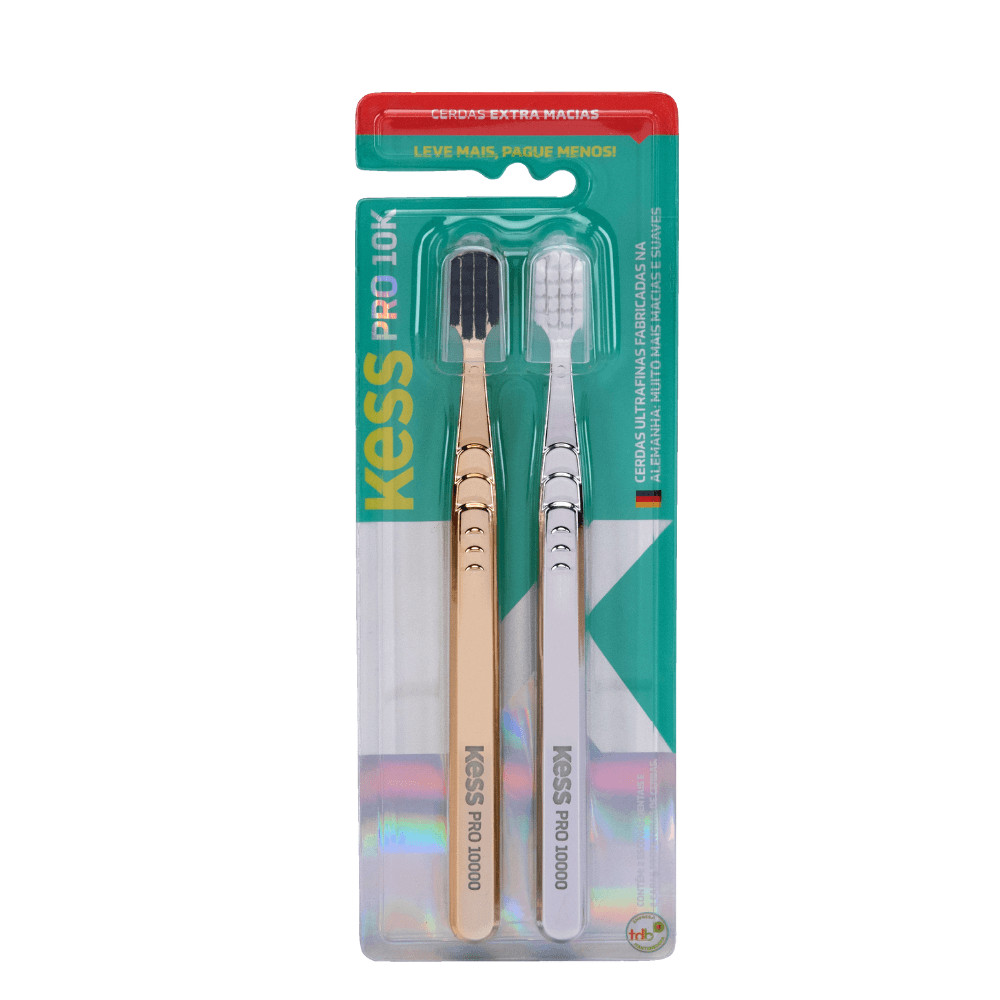 Pack Com 2 Escovas Dentais Kess Pro 10K Metallic Extra Macias