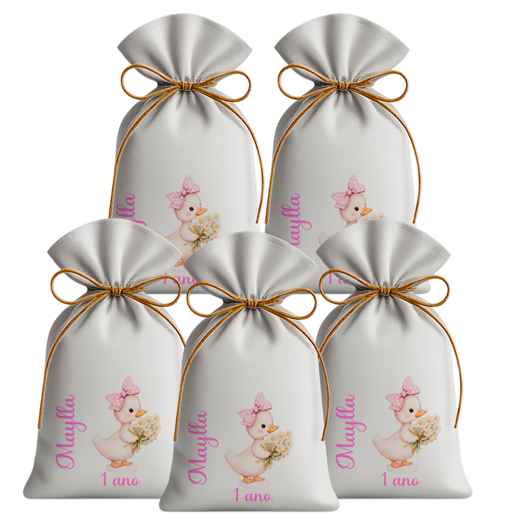 Kit 20 Saquinhos Sacolinhas Lembrancinha Festa Aniversário Tecido Personalizado Patinha Margaridas