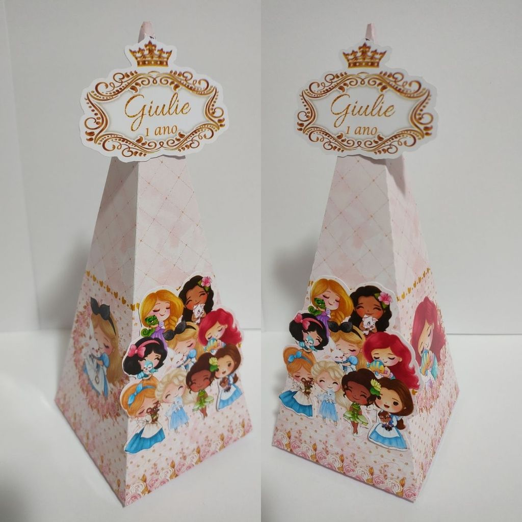 Caixa Pirâmide Personalizada | Caixa Cone | Lembrancinha para Festa | Envio Rápido | Princesas Disney Cute