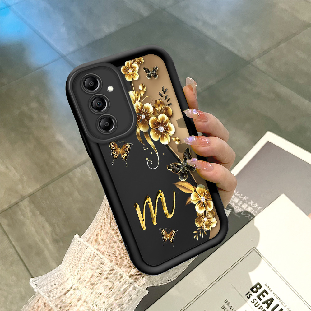 Capinha Estampa Letra Flor Para Samsung Galaxy A14 4G 5G Capa Macia Silicone Preta Caso BTY 7493