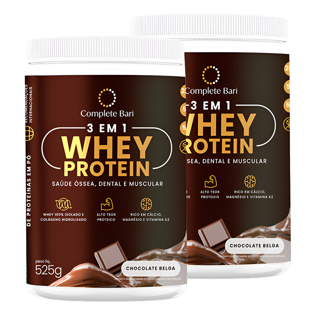 Kit 2 Whey Protein Ação 3 em 1 Chocolate Belga 525gr
