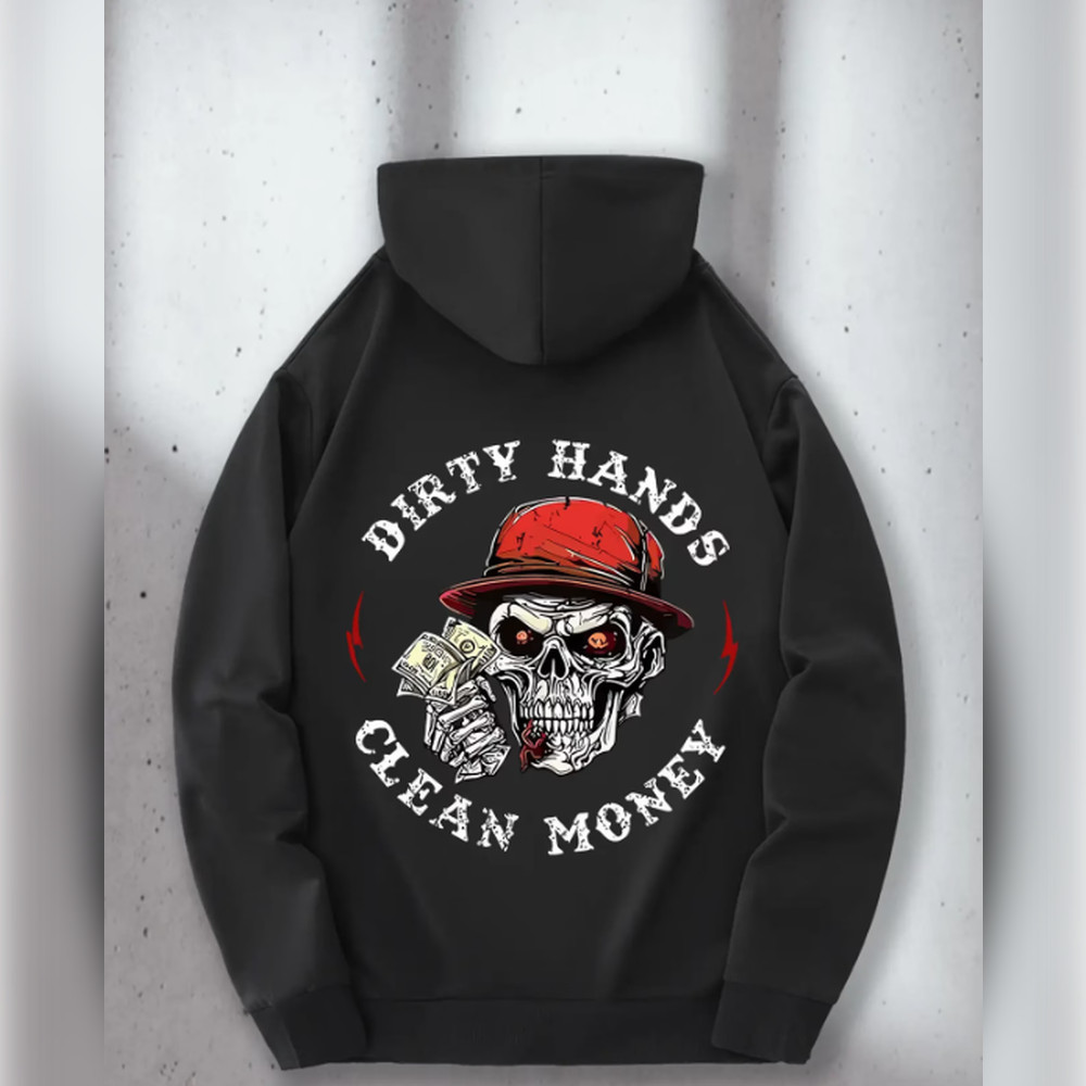 Moletom Masculino "Dirty Hands Clean Money" - Estampa de Dinheiro e Poder, Bolso Canguru, C REF-4181