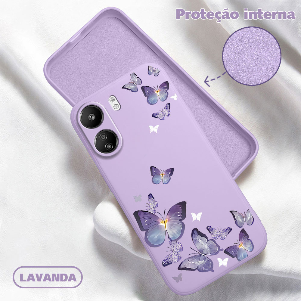 Capinha Borboleta Para Xiaomi Redmi 13C 4G Capa Macia Silicone Aveludada Protetora Case YT 0334