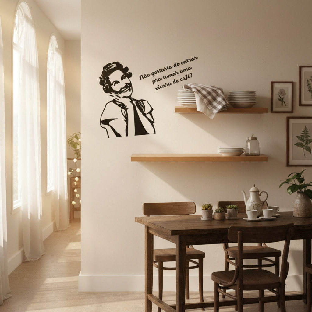Adesivo decorativo Dona Florinda com frase para parede de cozinha e sala de jantar
