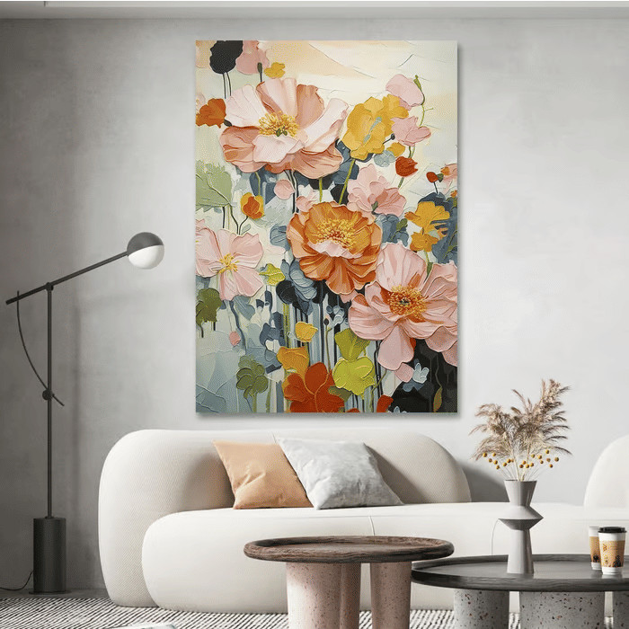 Quadro Decorativo Flores Texturizadas Coloridas 60x90 Tela Grande Pronto Para Pendurar Sala Quarto