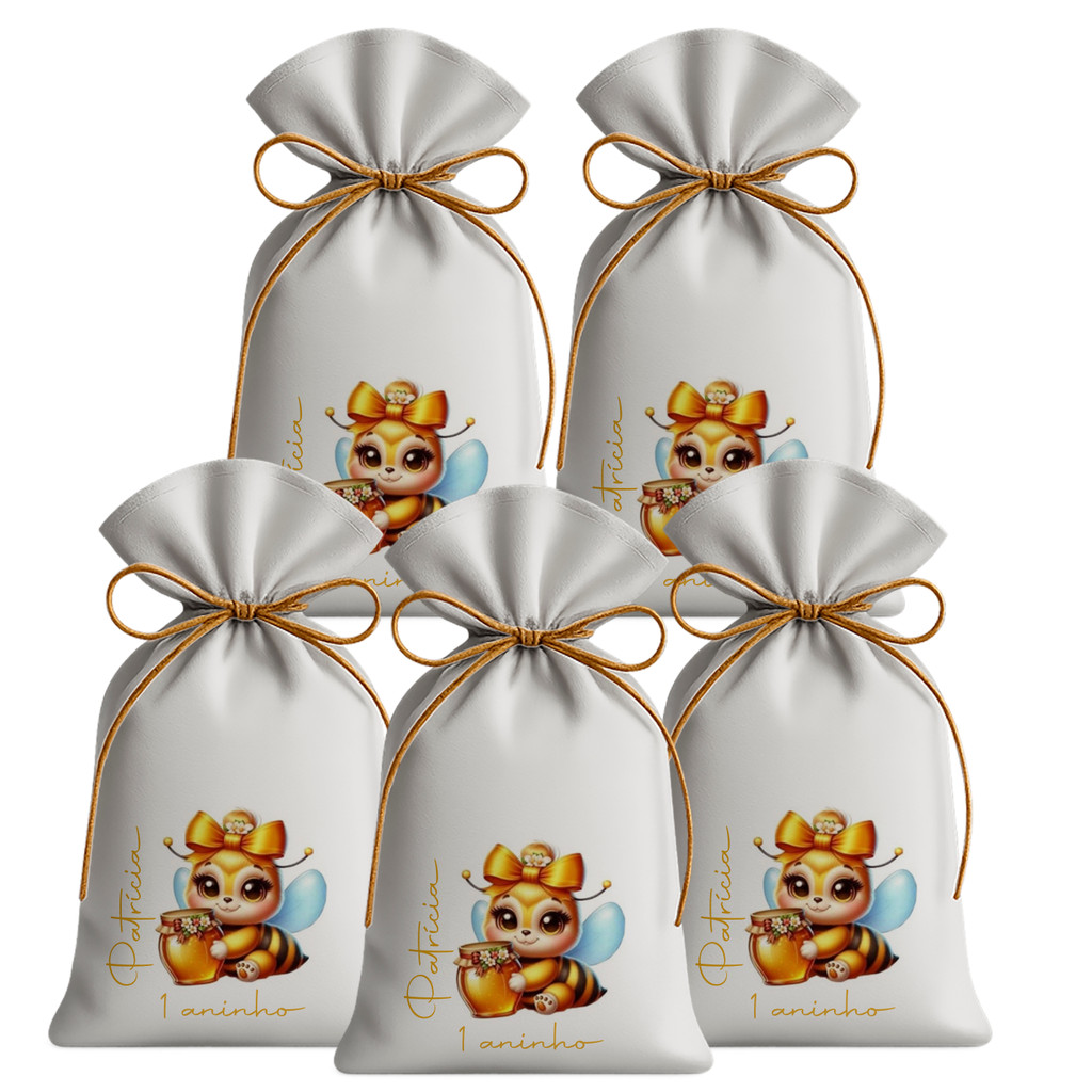 Kit 20 Saquinhos Sacolinhas Lembrancinha Festa Aniversário Tecido Personalizado Abelhinha pote de mel