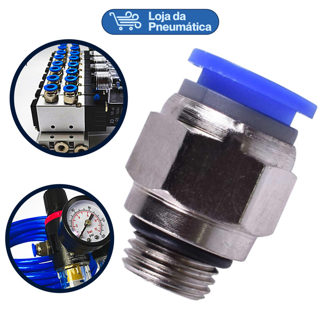 Kit 2 Conector Engate Rápido Pneumático 1/4" x 6mm Bsp Conexão Para Mangueira PU