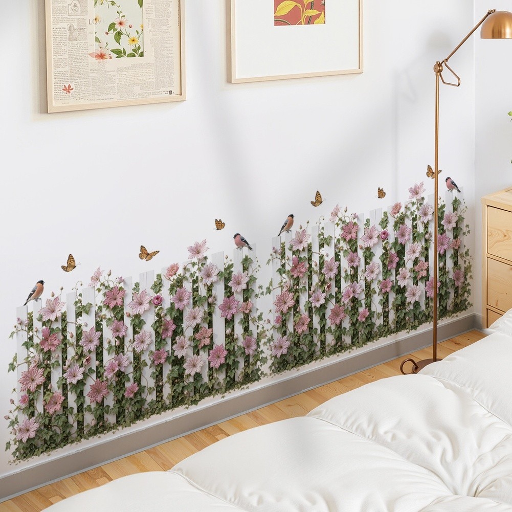 [MTN] Adesivo Decorativo De Parede De Pássaros Com Cerca Floral Em PVC À Prova D'água Para Decoração De Escritório Domés
