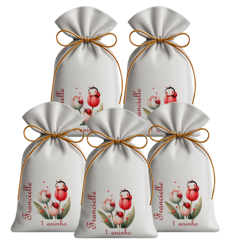 Kit 15 Saquinhos Sacolinhas Lembrancinha Festa Aniversário Tecido Personalizado Joaninha Baby