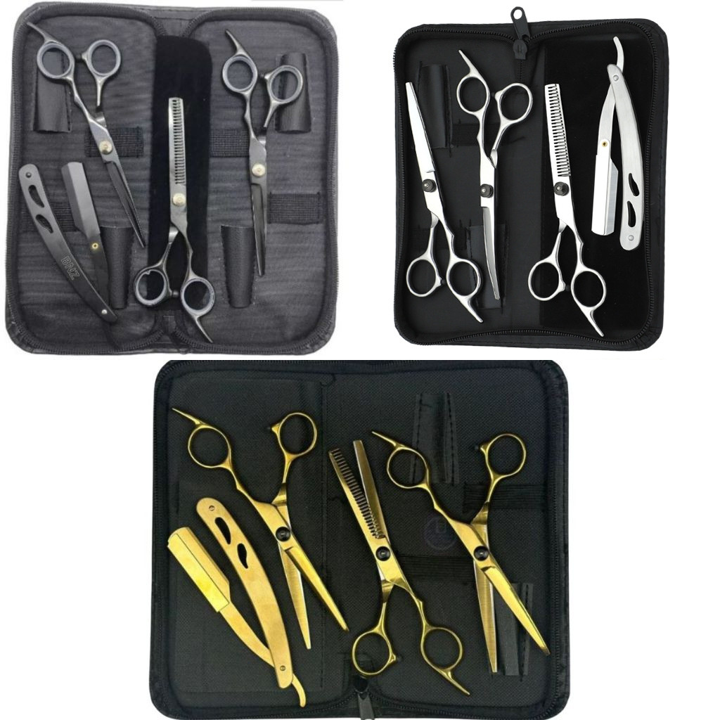Kit 3 Tesoura de barbear profissional Tesoura de rosqueamento adequada para cabeleireiro/barbeiro 4.92 Preto